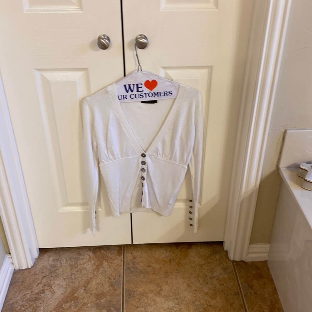 White V-Neck Button Down Sweater - image 1